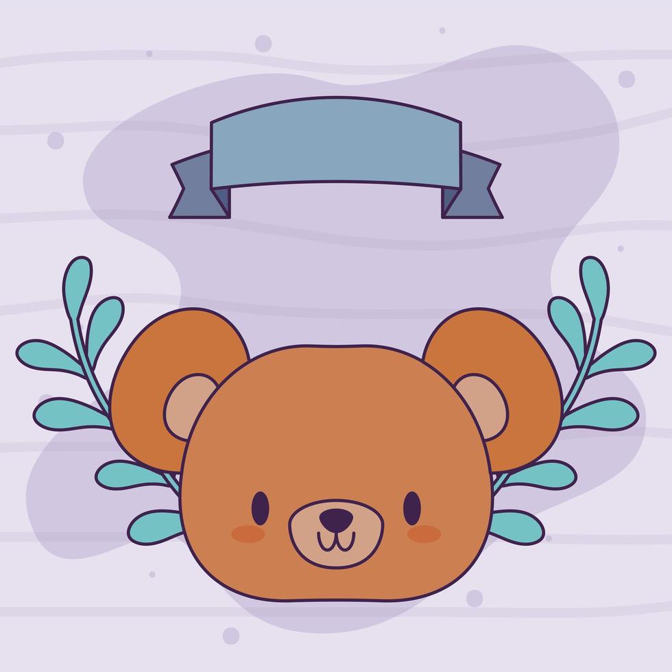 head of kawaii bear with flowers vector