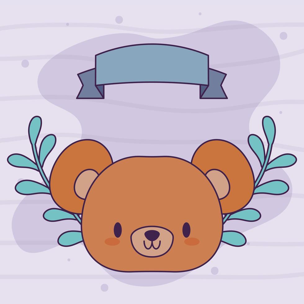 cabeza de oso kawaii con flores vector