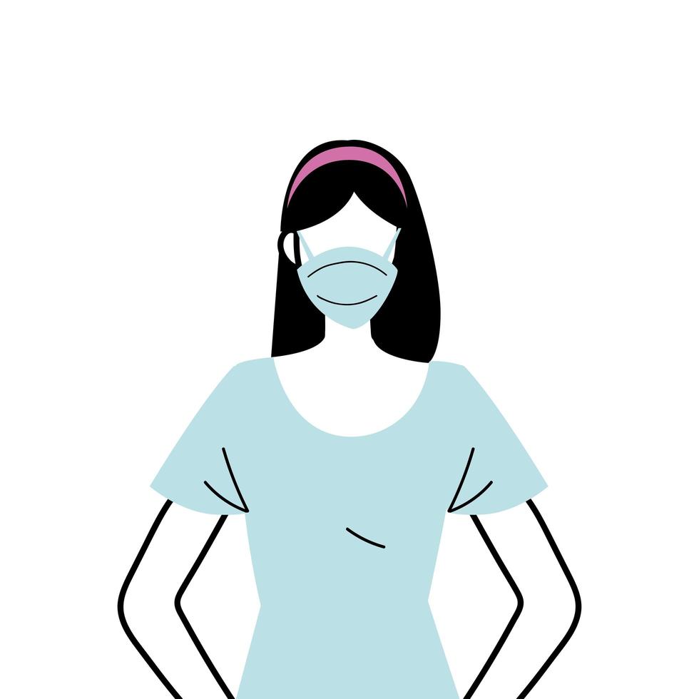 young woman wearing face mask to prevent virus vector