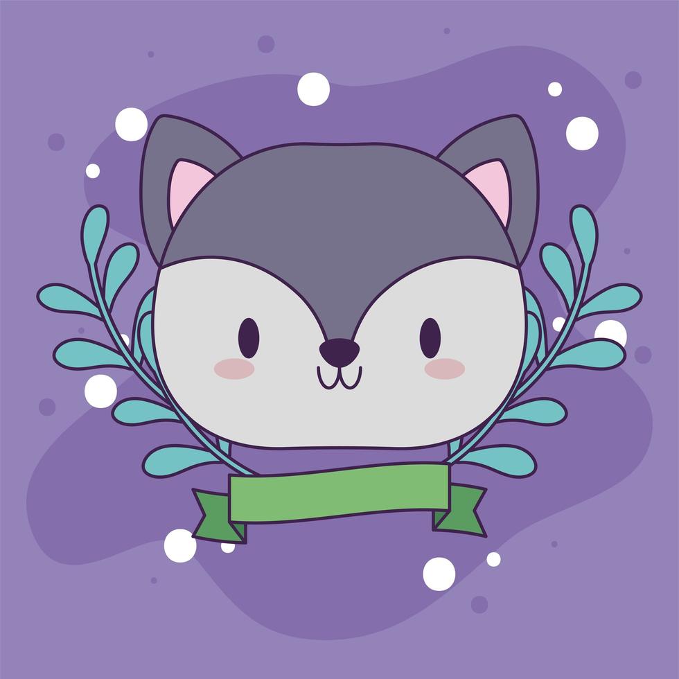 head of kawaii fox with flowers vector