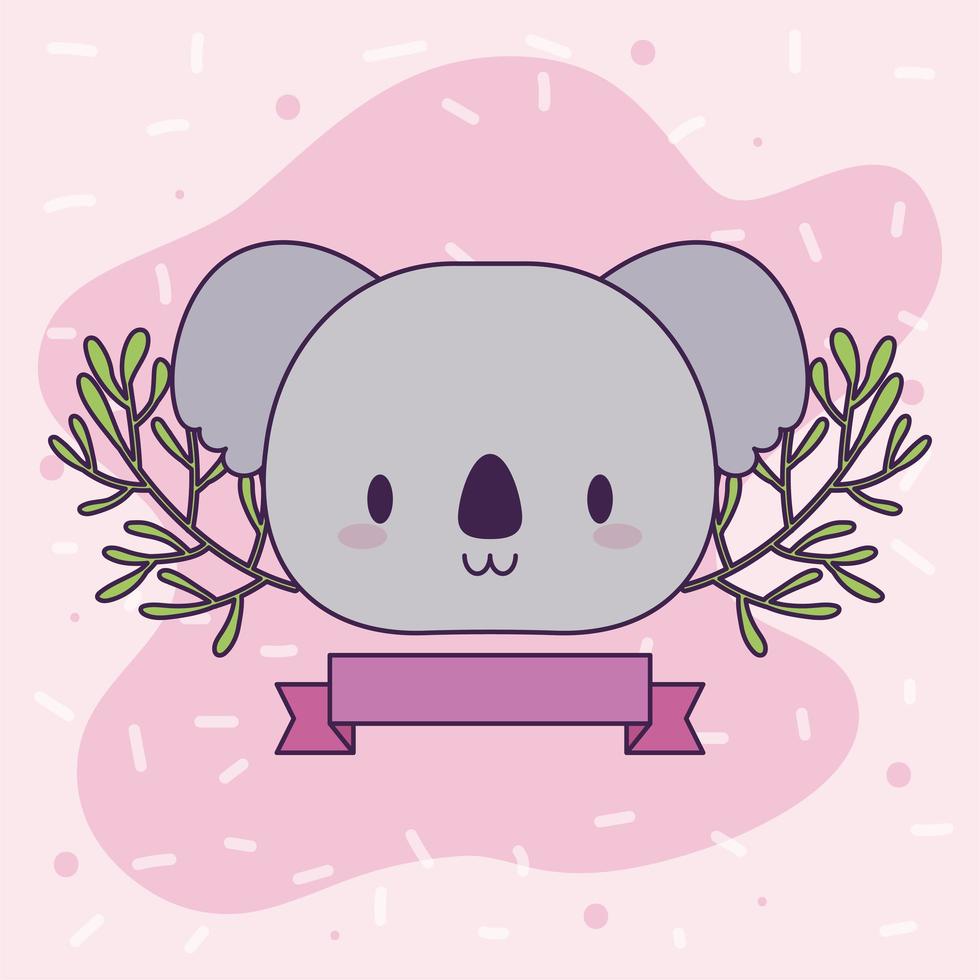 head of kawaii koala with plants vector