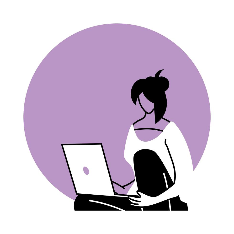 young woman using a laptop computer vector