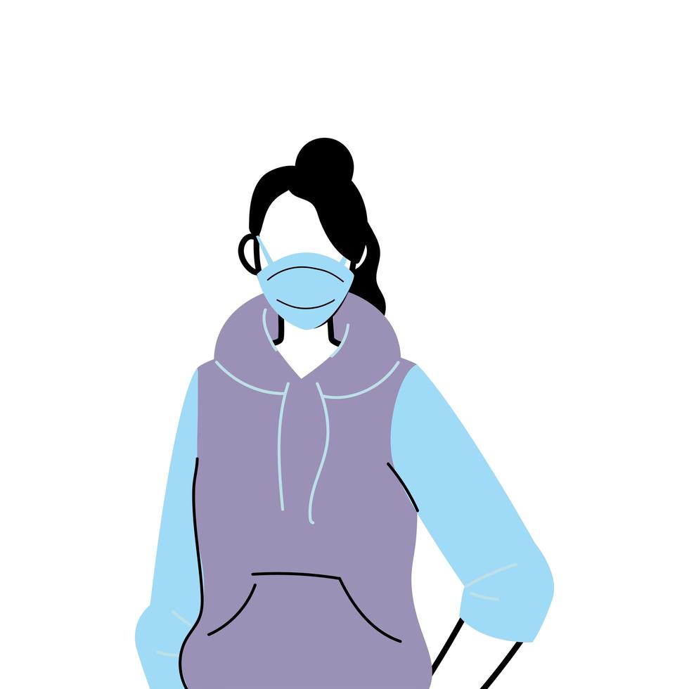 young woman wearing face mask to prevent virus vector