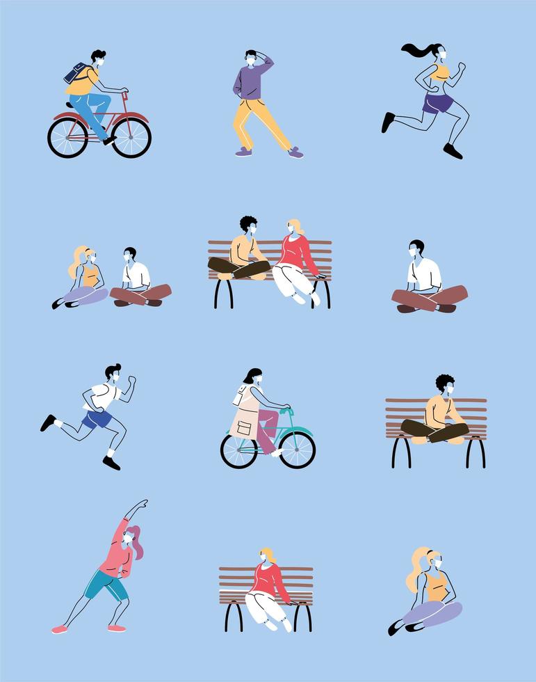 set of icons with people doing sports vector