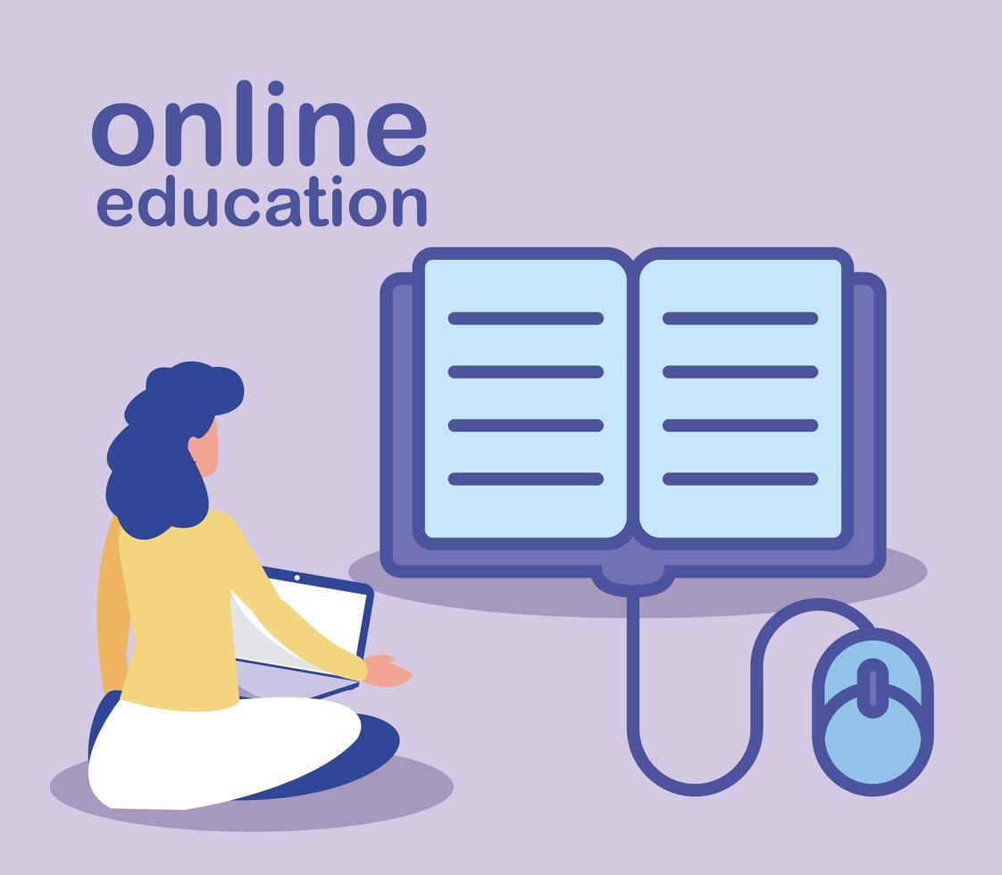 woman with laptop doing training or learning online vector