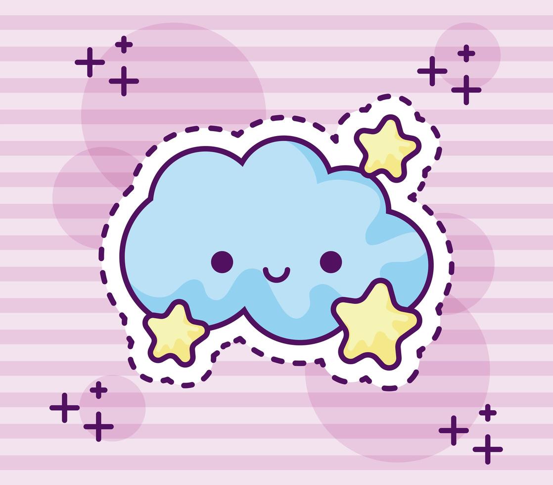 patch of cute cloud with stars vector