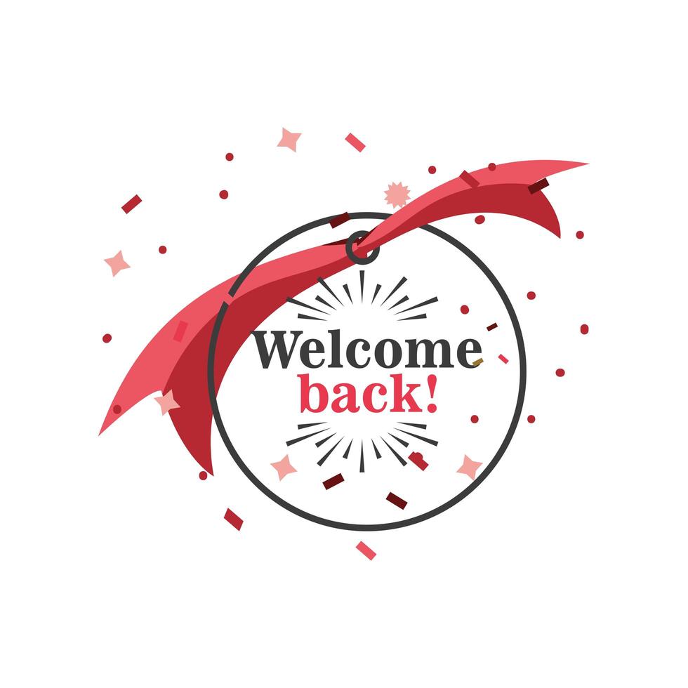 welcome back banner with ribbon and confetti vector