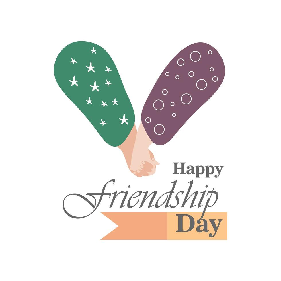 Happy friendship day with handshake detailed style icon vector design