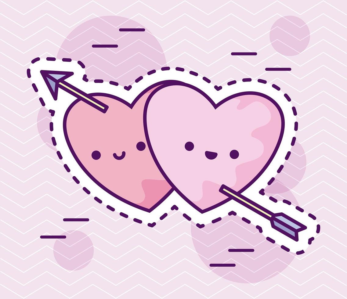 cute hearts with arrow, patch style vector