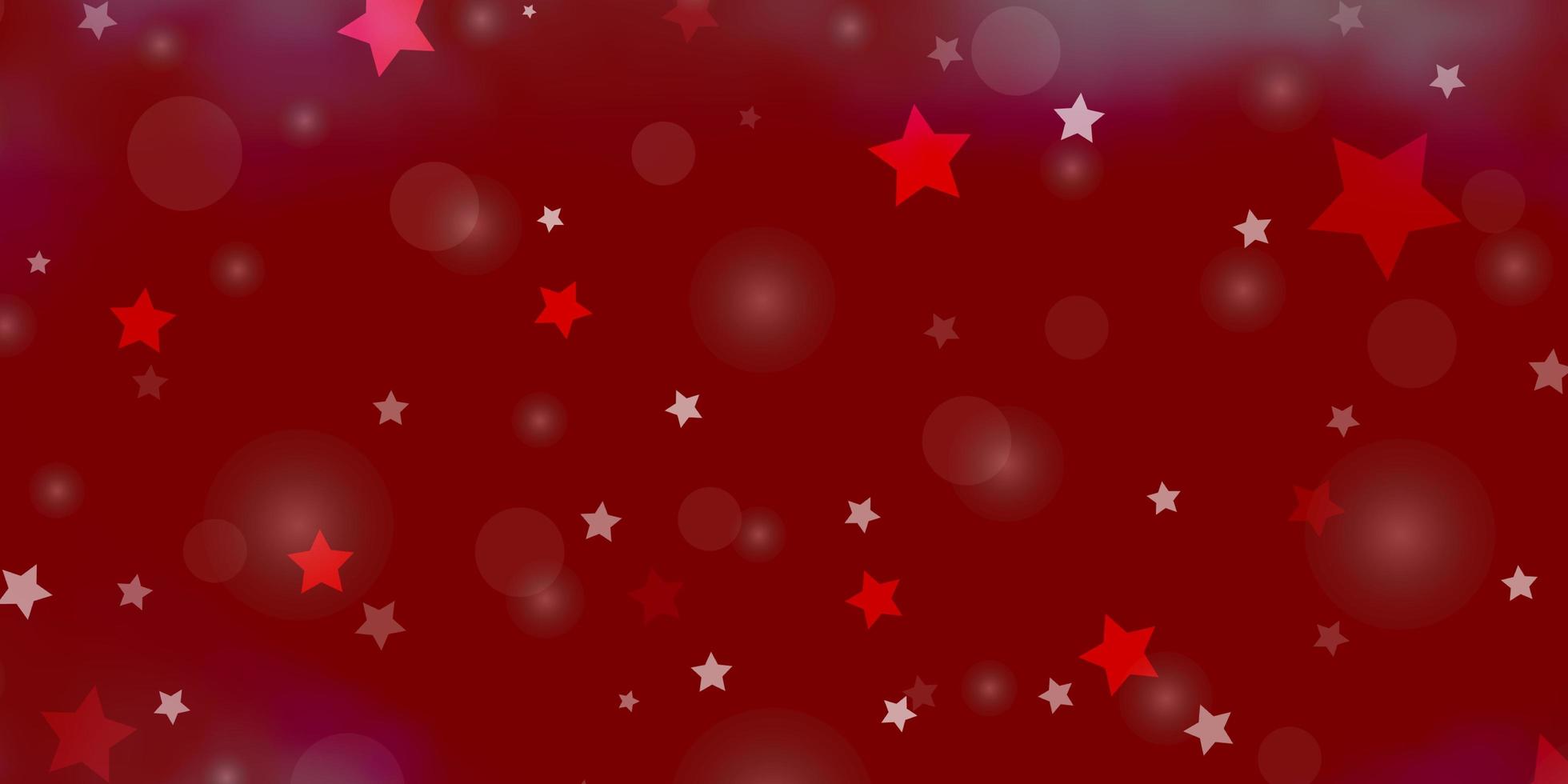 Fondo de vector rojo claro con círculos, estrellas.