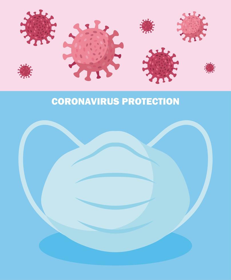 máscara médica azul y diseño de vector de virus covid 19