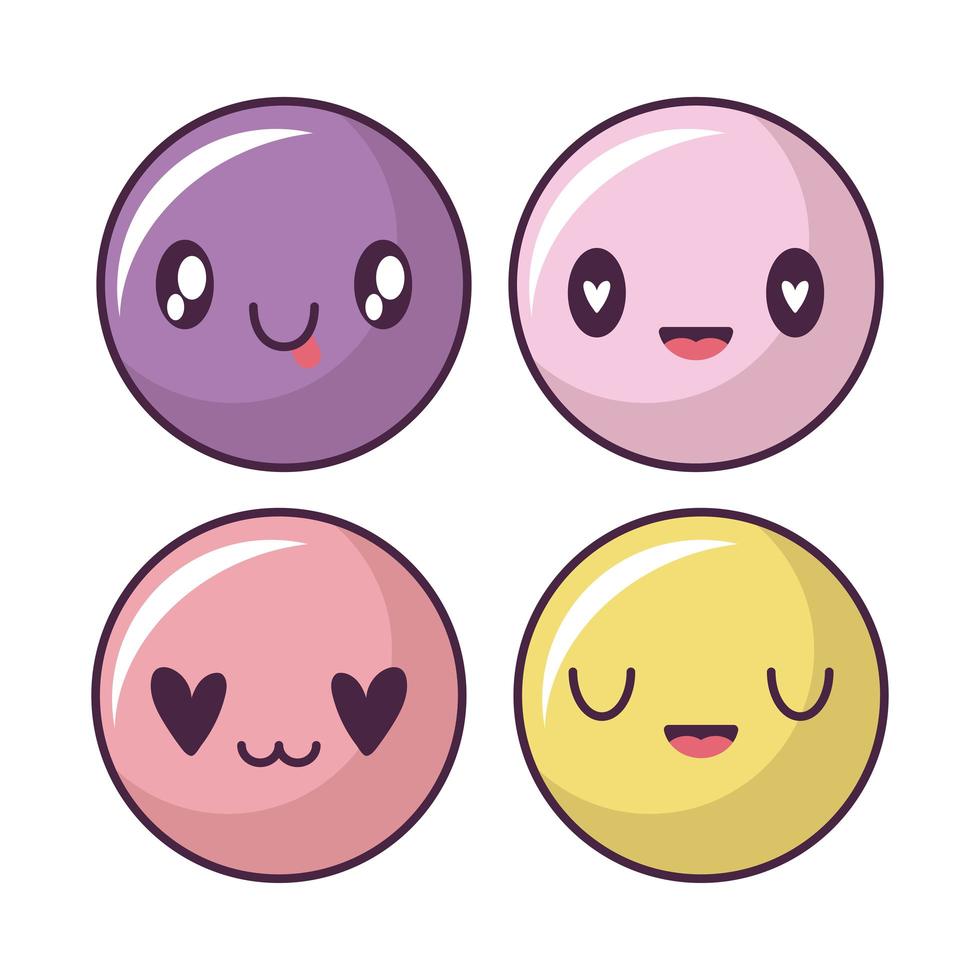 conjunto de iconos de cara feliz, emoticonos de estilo kawaii vector