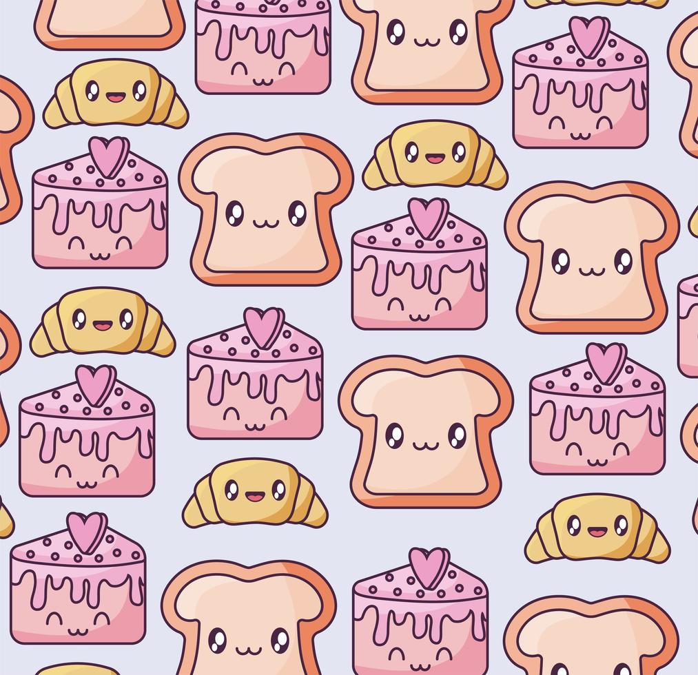 pattern with fresh and delicious kawaii style breads vector