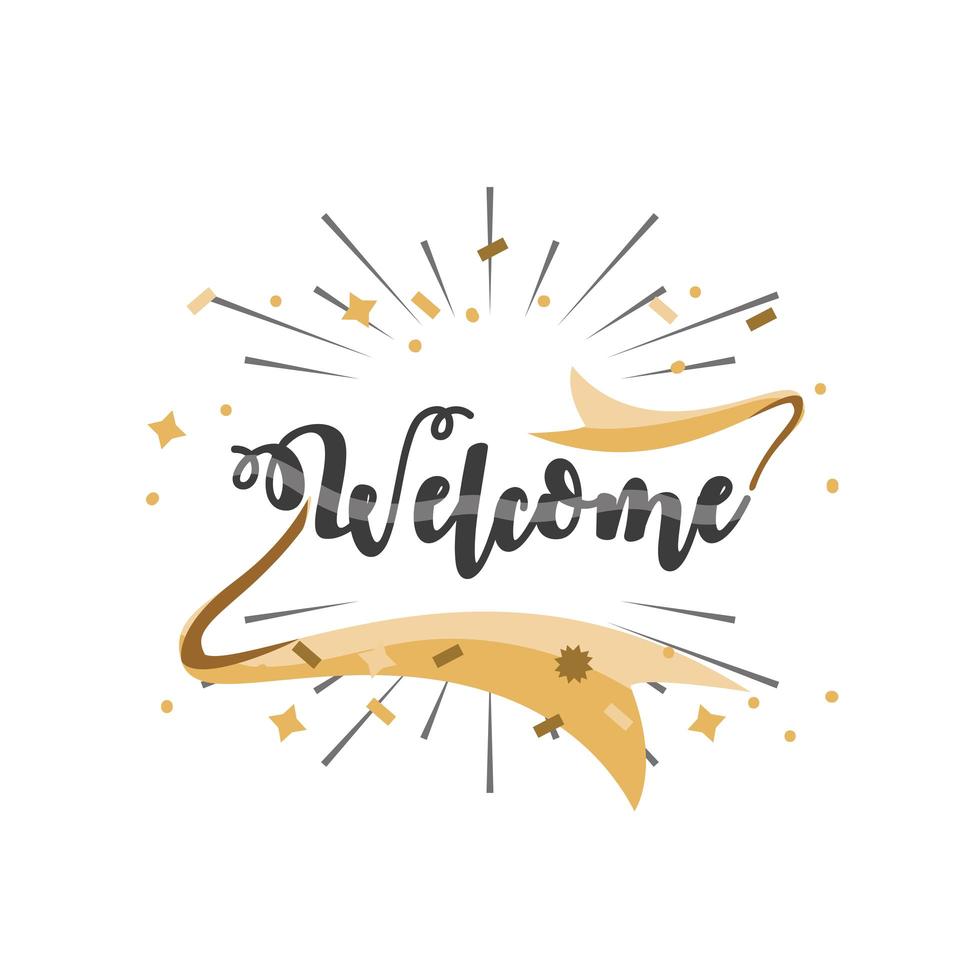 welcome banner and ribbons with confetti icon vector design