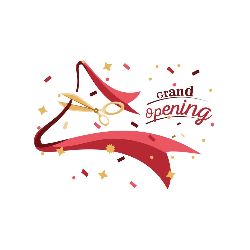 grand opening banner with ribbon cutting vector