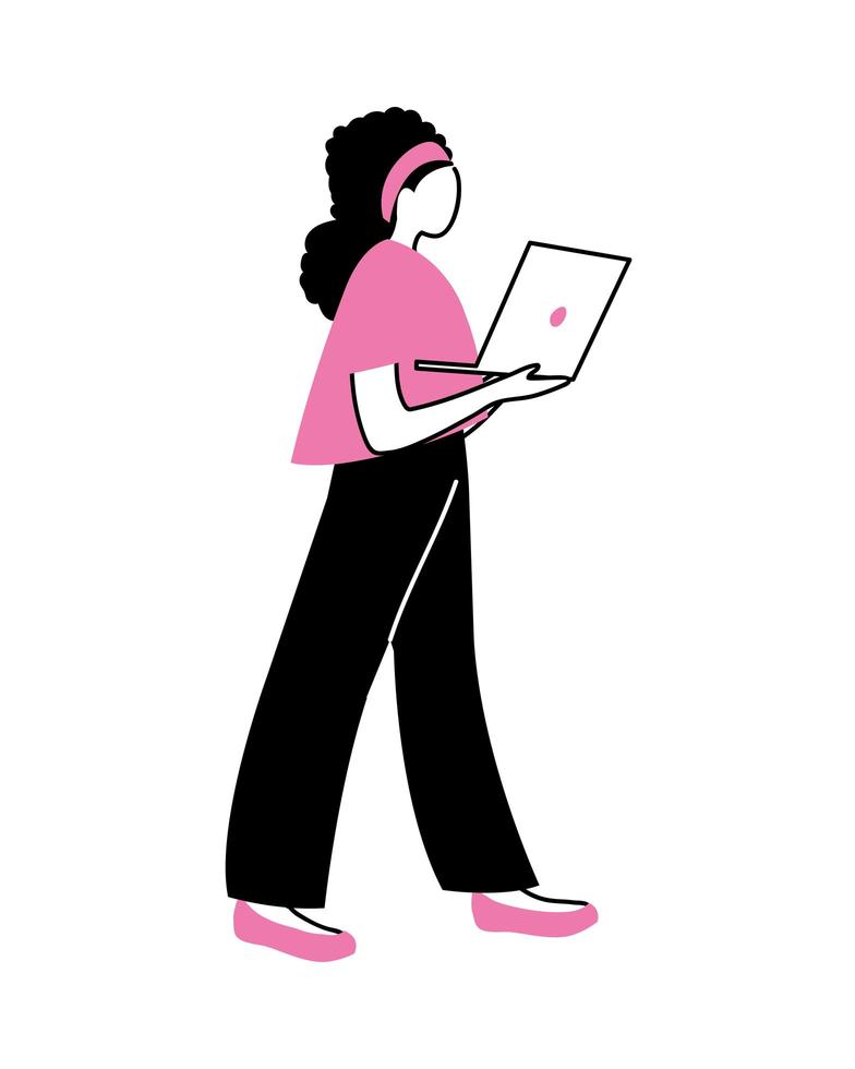 young woman using a laptop computer vector