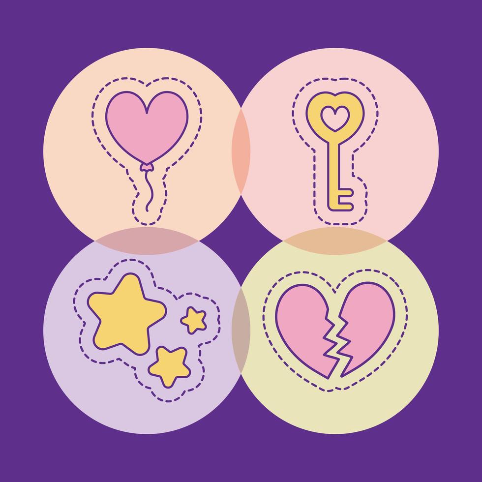 balloon key stars and broken heart vector design