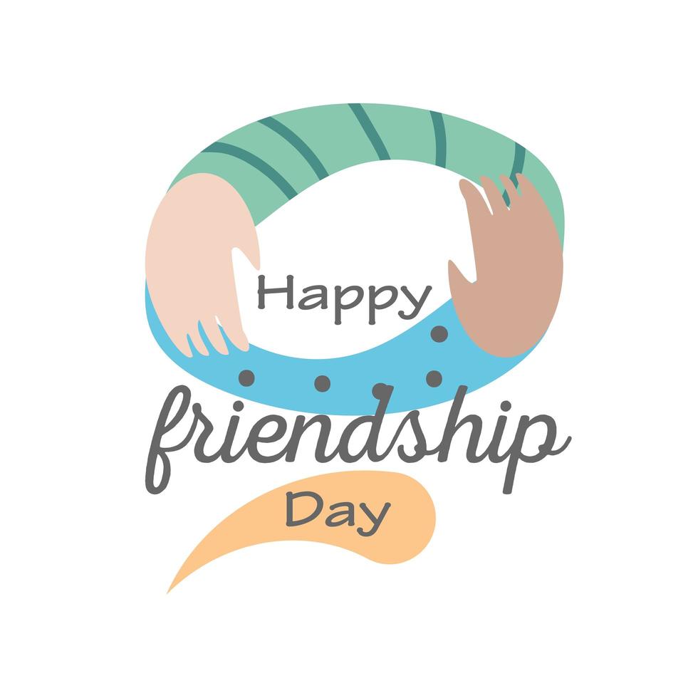 Happy friendship day with arms detailed style icon vector design