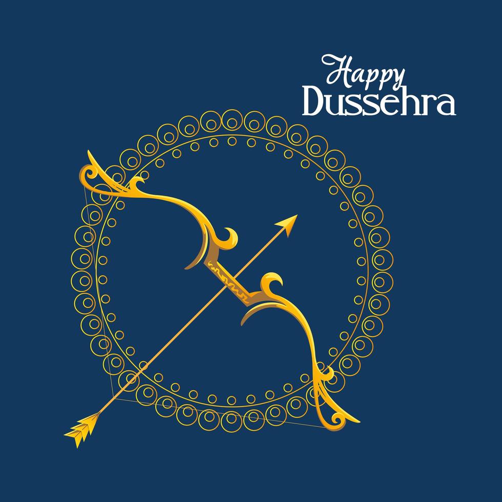 gold bow with arrow in front of mandala ornament on blue background vector design