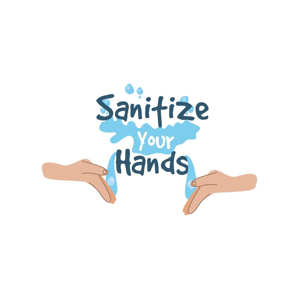 sanitize your hands lettering, hands washing in water vector