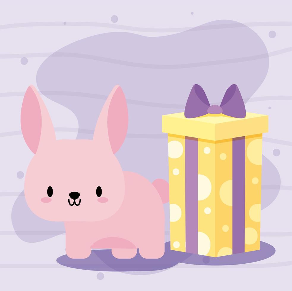 cute birthday card with kawaii rabbit vector