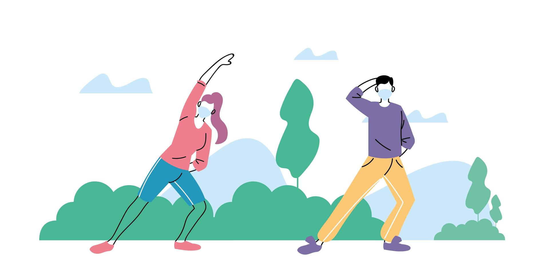 people doing physical activity outdoors at the park, healthy lifestyle and fitness vector