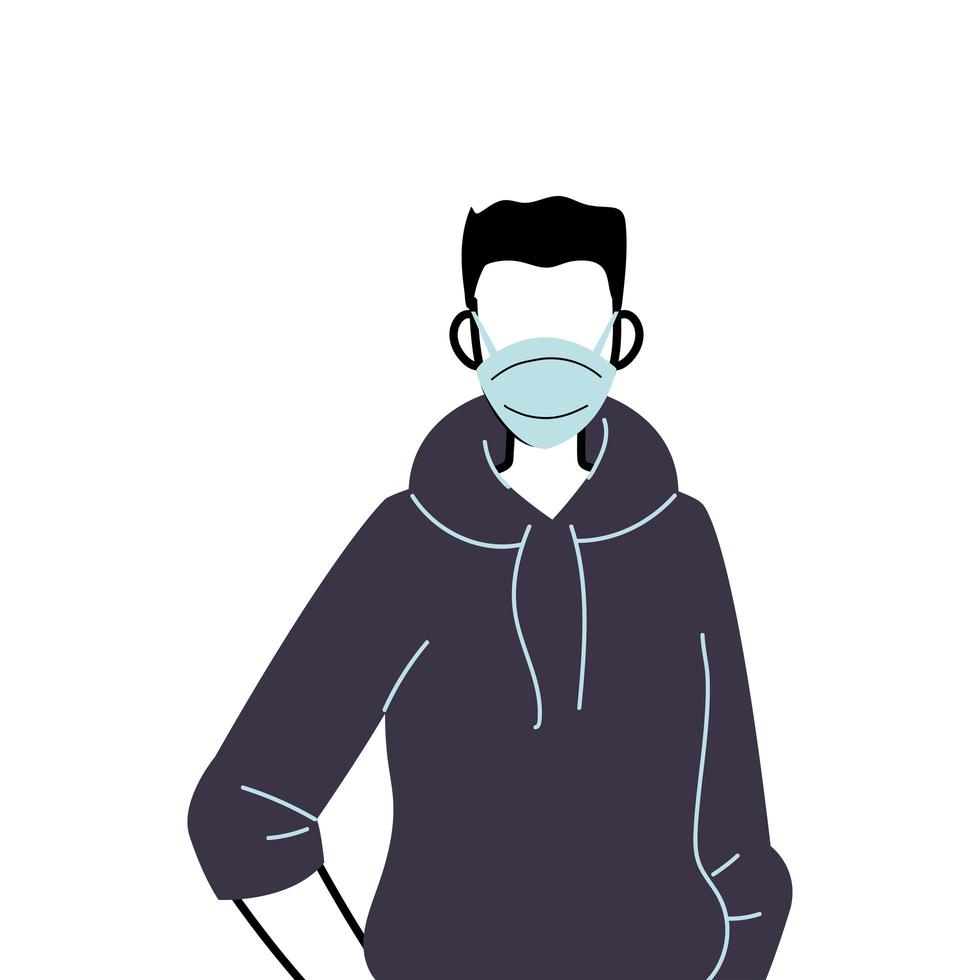 young man wearing face mask to prevent virus vector