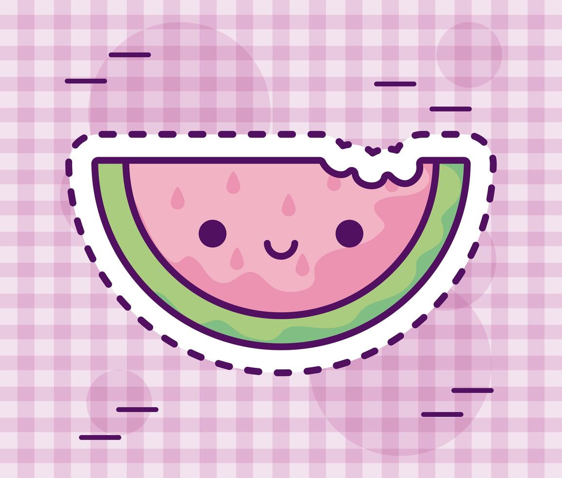 slice of fresh and delicious watermelon, kawaii style vector