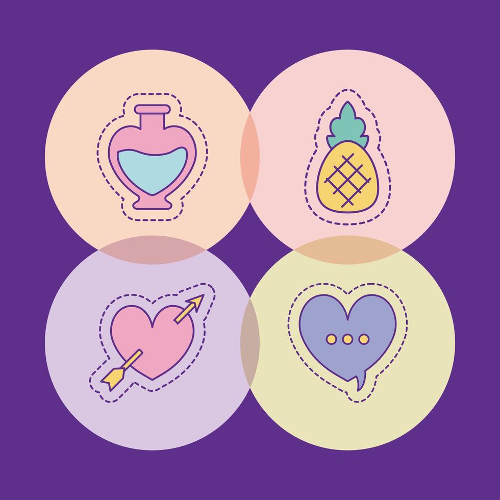 flask pineapple heart and bubble vector design