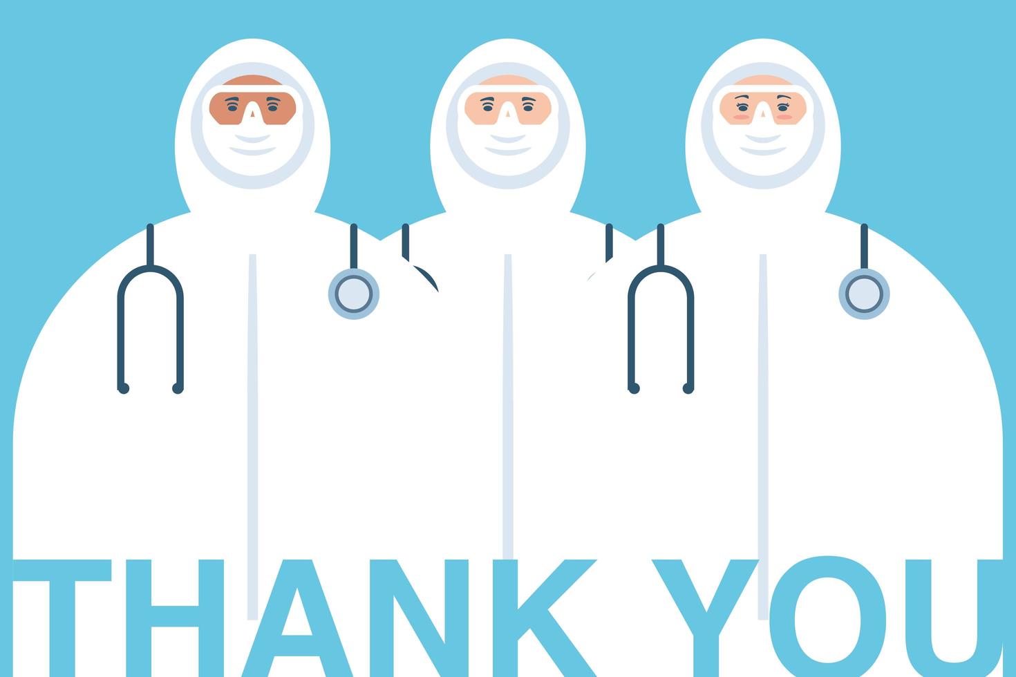 doctors with medical masks and protective suits, thank you vector