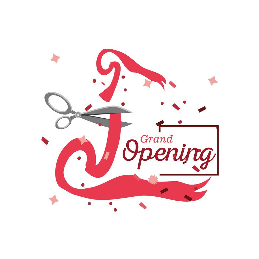 grand opening banner with ribbon cutting vector