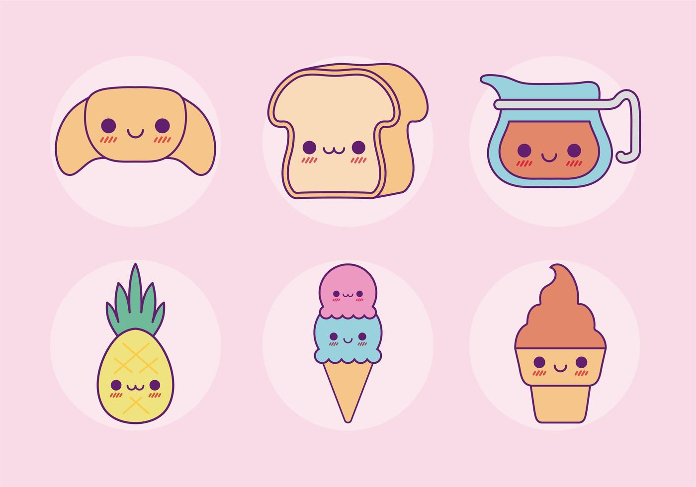 comida kawaii set dibujos animados diseño vectorial vector