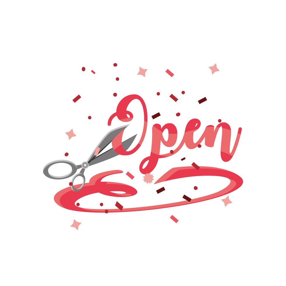 open sign with ribbon cutting icon vector