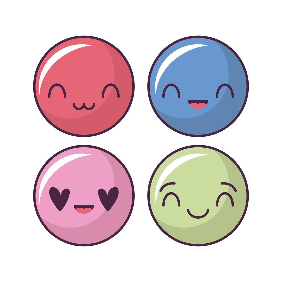 conjunto de iconos de cara feliz, emoticonos de estilo kawaii vector