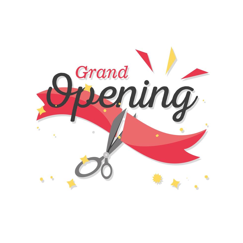 grand opening banner with ribbon cutting vector