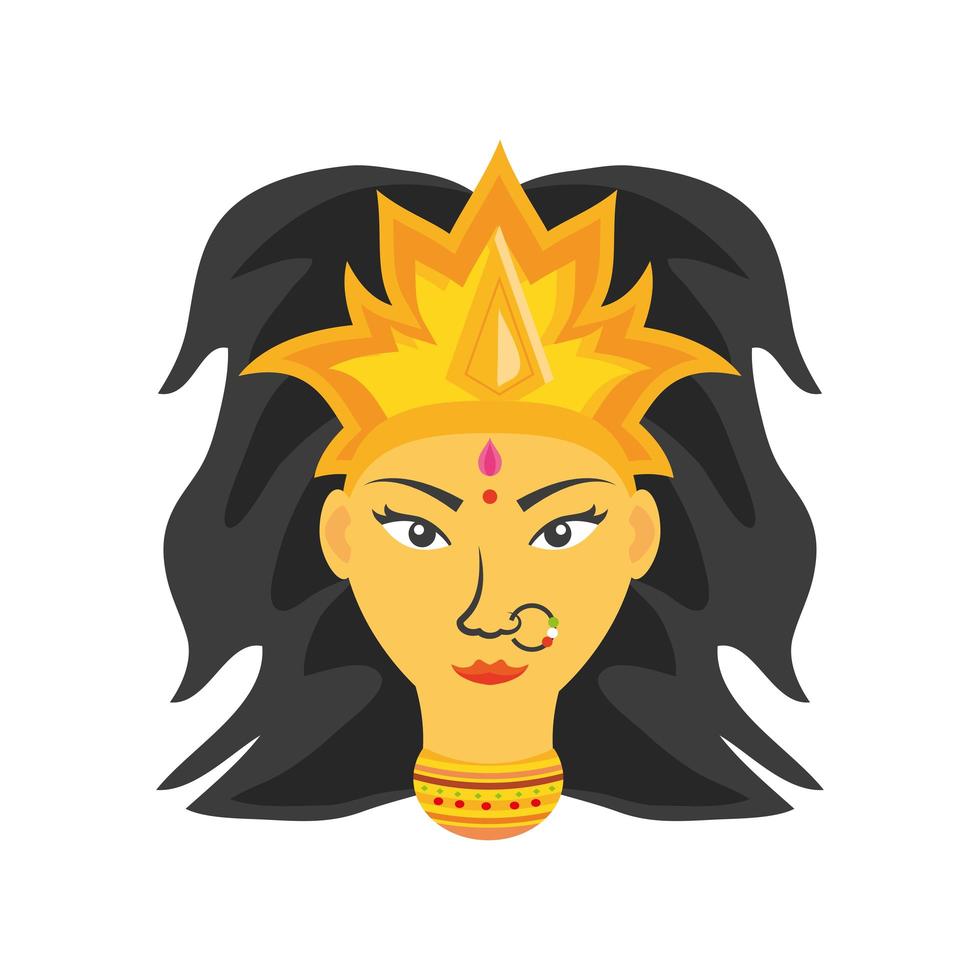 Rostro de la diosa Durga sobre fondo blanco. vector