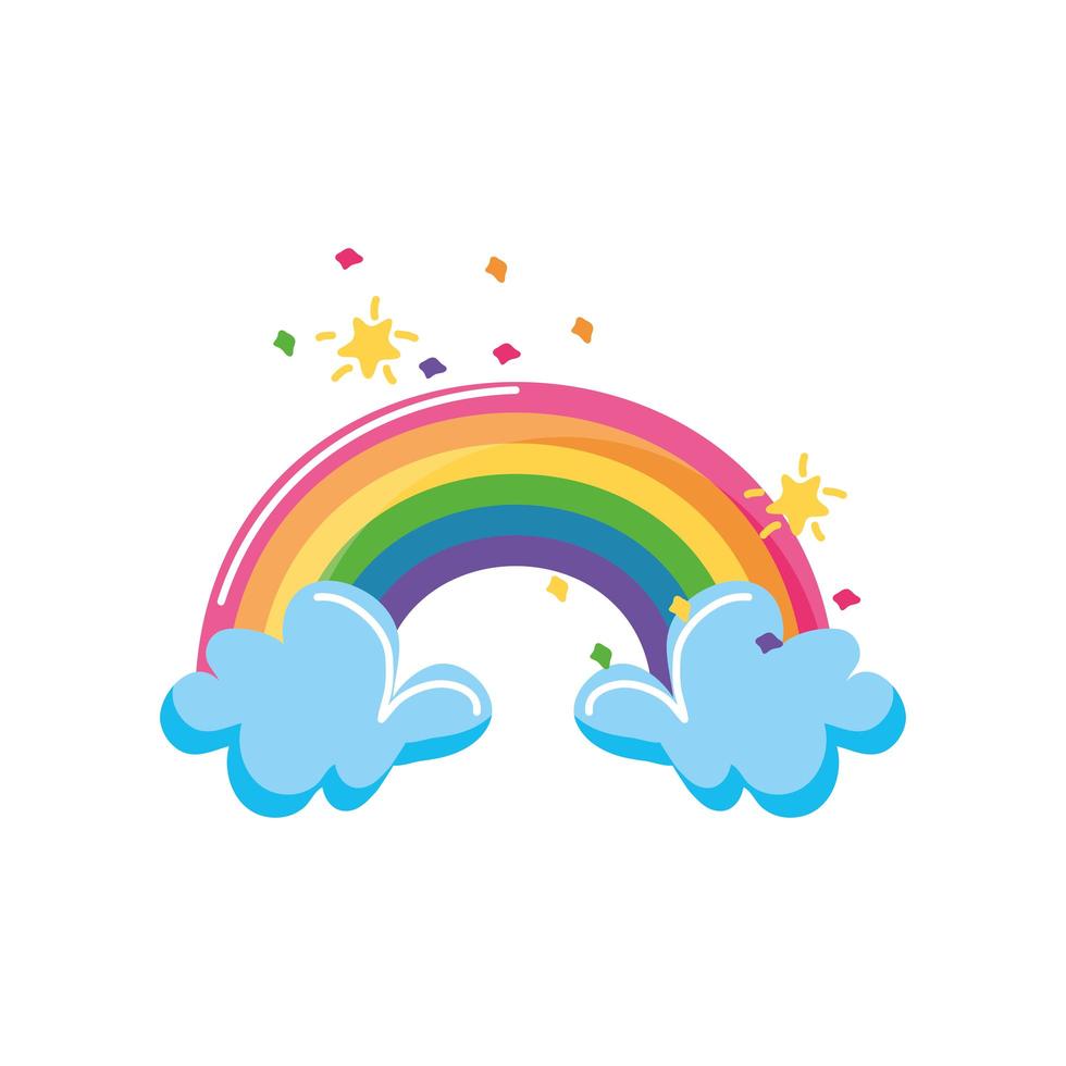 rainbow and clouds with stars on a white background vector