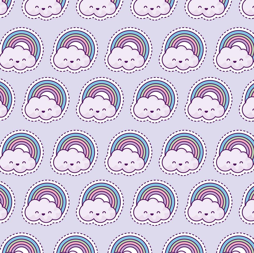 pattern with rainbow and clouds, patch style vector