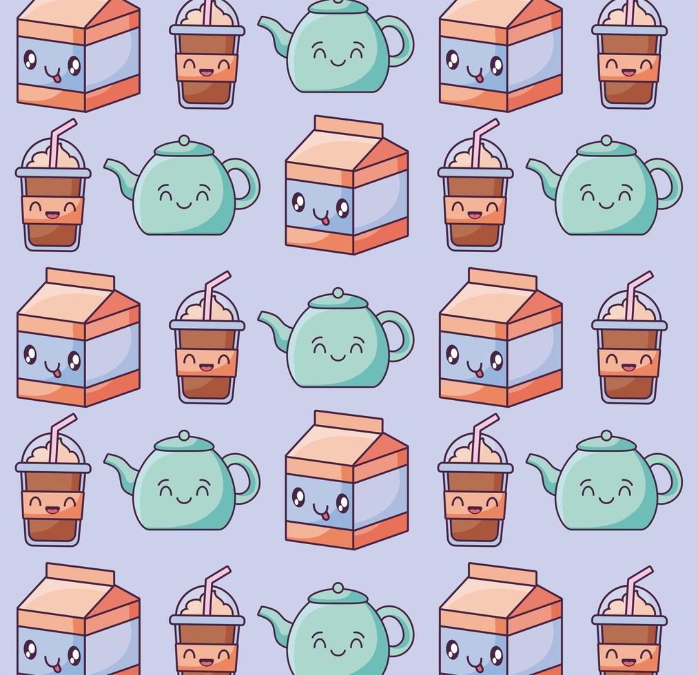 kawaii style milk and teapot pattern vector