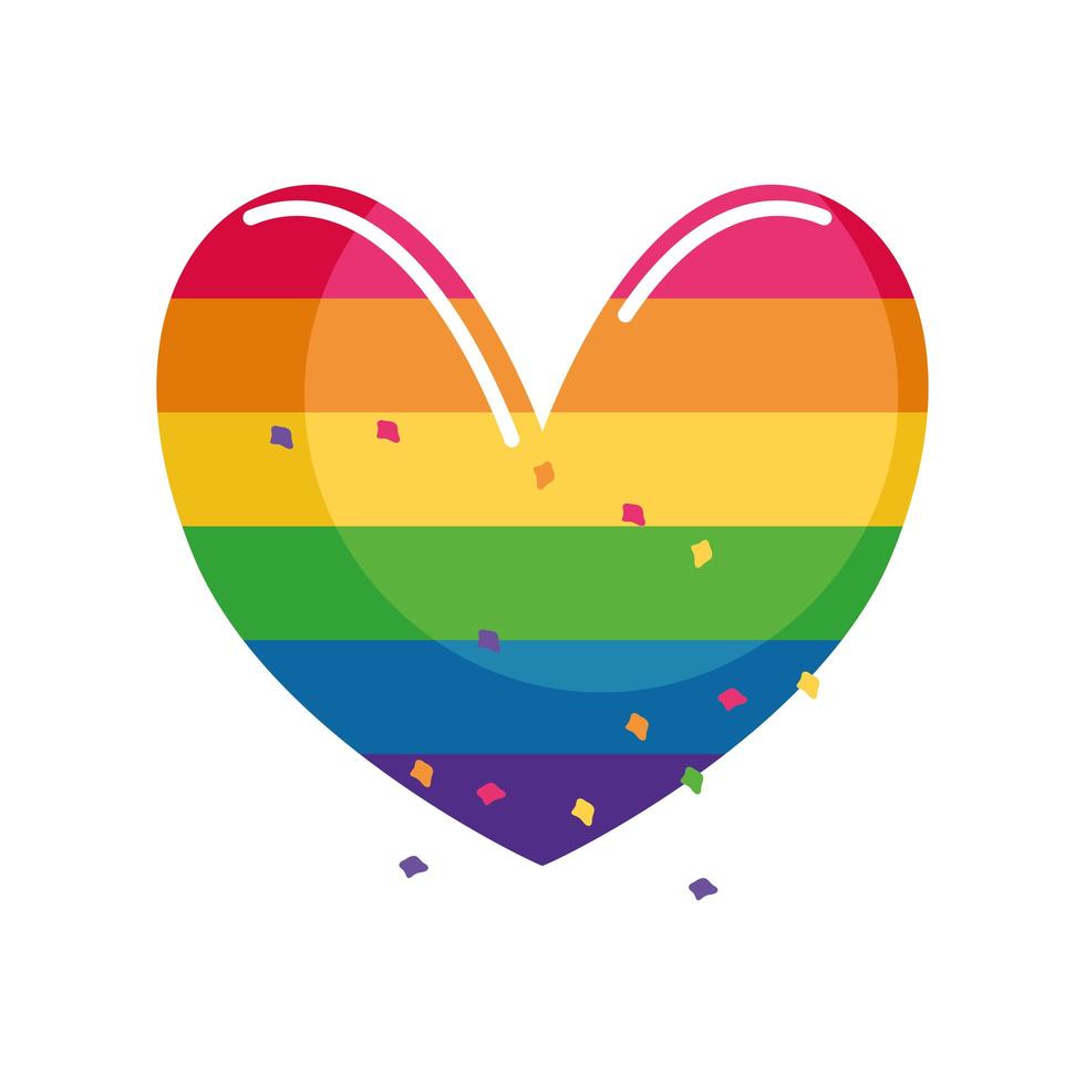 Corazón con colores de la bandera del arco iris para la identidad sexual sobre fondo blanco. vector