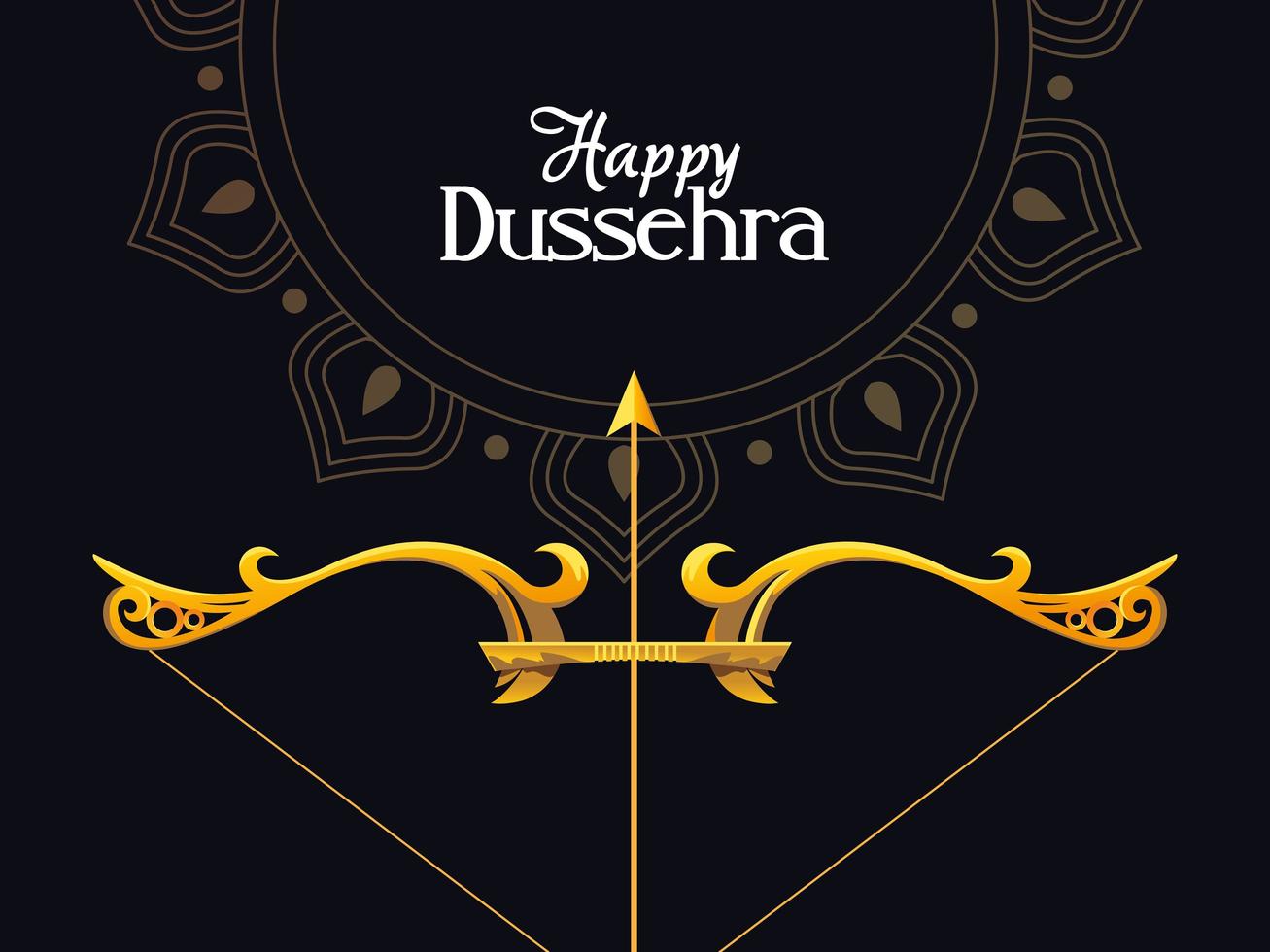 gold bow with arrow in front of mandala ornament on blue background vector design