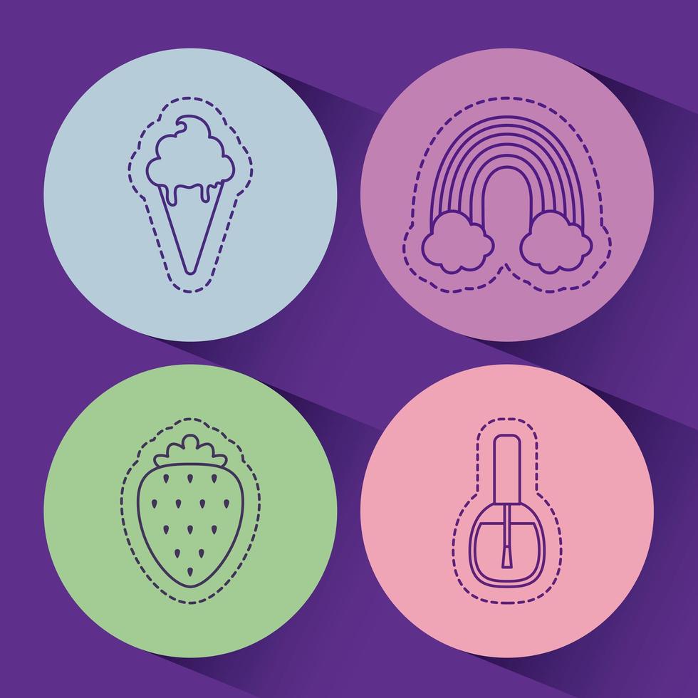 ice cream rainbow strawberry and nail polish vector design