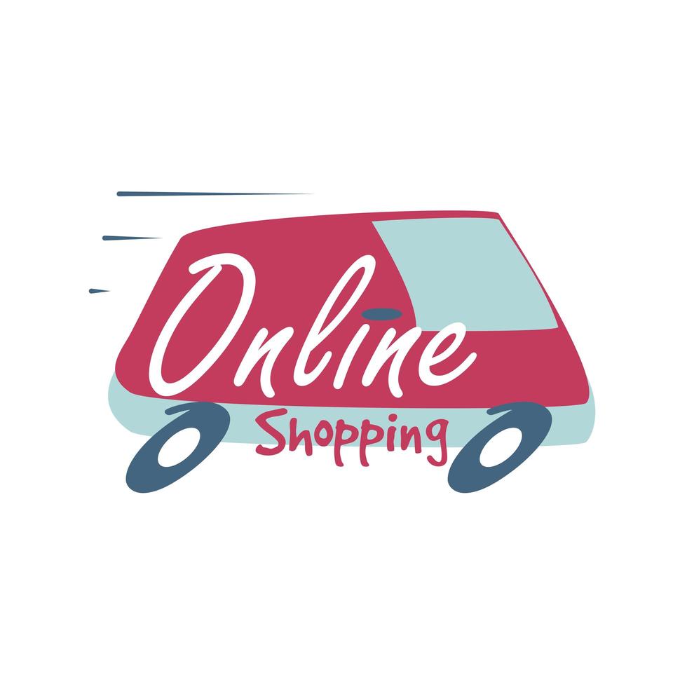 online shopping lettering on speedy delivery van vector