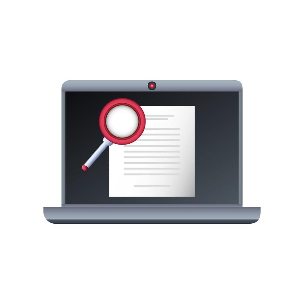 laptop with search symbol on white background vector