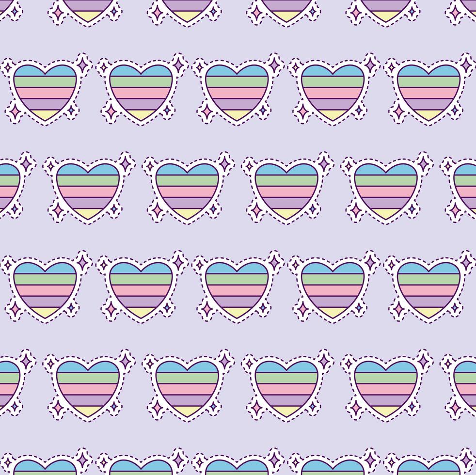 pattern with colorful heart, patch style vector