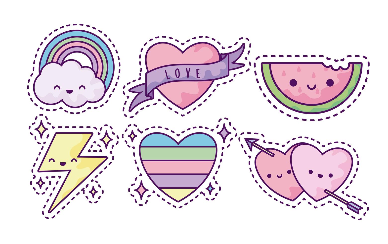 set of fashion patches, fun cartoon icons vector