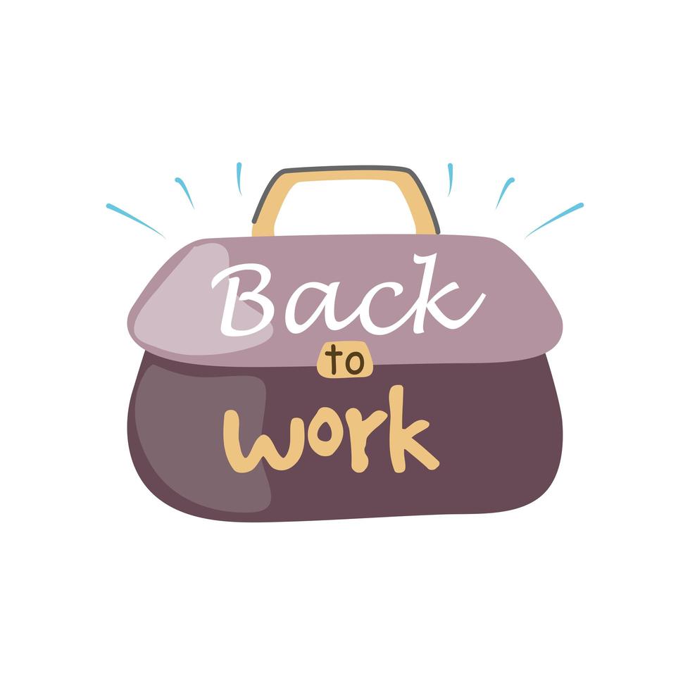 back to work lettering with briefcase or purse vector