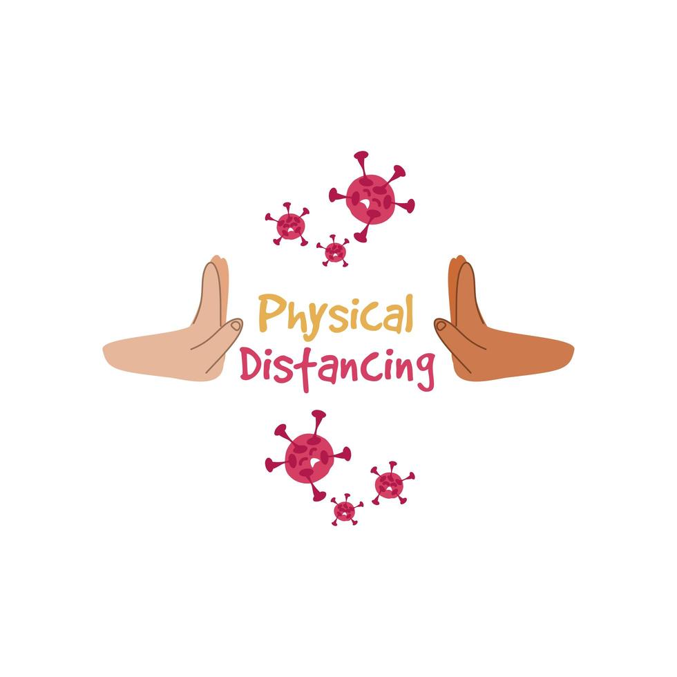 physical distancing, hands in stop gesture holding off coronavirus germs vector