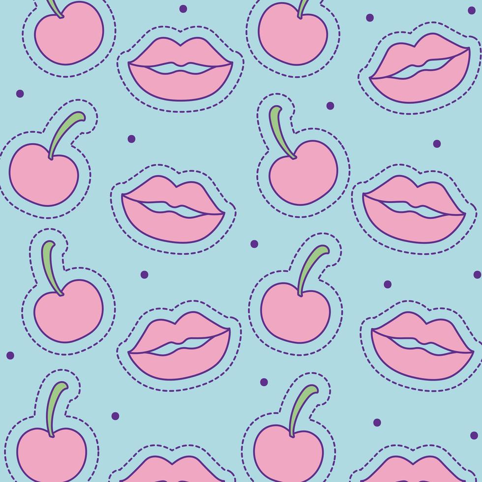 Diseño de vector de fondo de cerezas y labios rojos