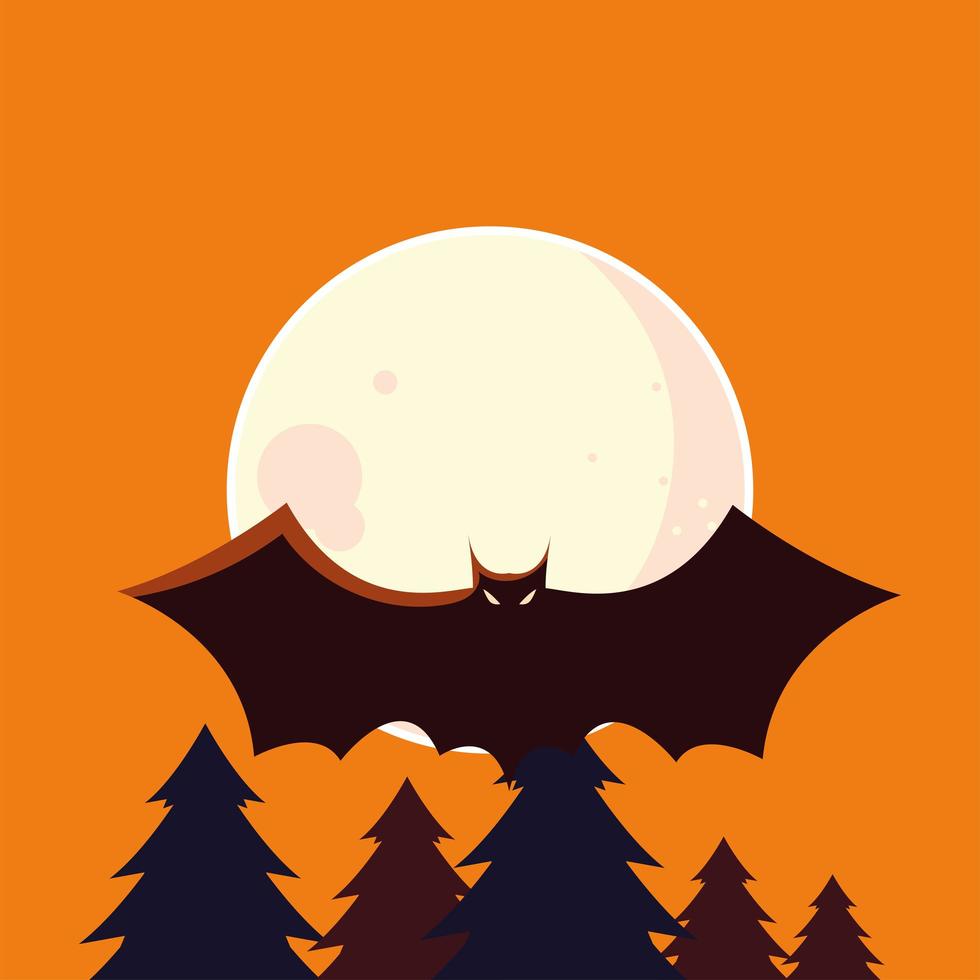 dibujos animados de murciélago de halloween frente a diseño vectorial de luna vector